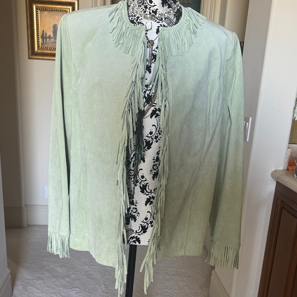 Fringed Light Green Women's Jacket